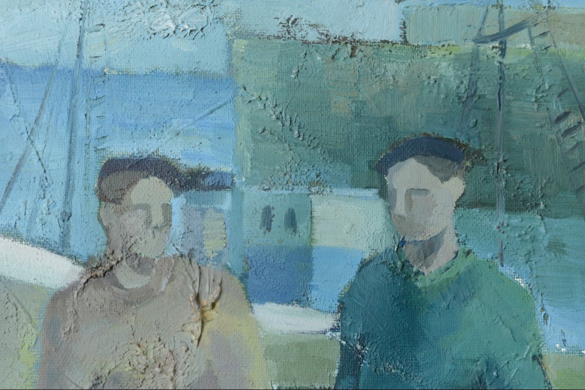 Two Fishermen - Oil Influenced By Cubism - Jose Ramon Arostegui-photo-4