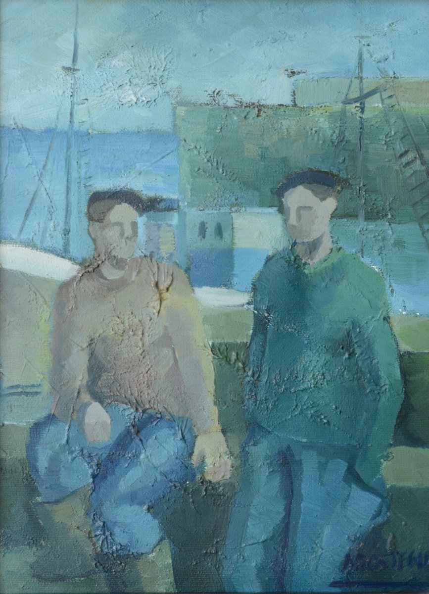 Two Fishermen - Oil Influenced By Cubism - Jose Ramon Arostegui