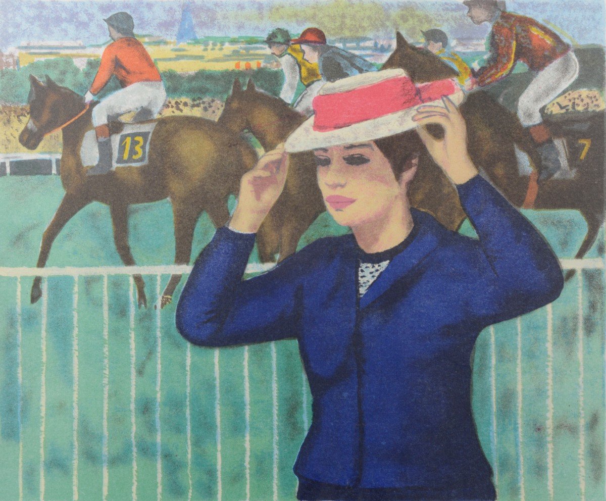 Horse Racing At Auteuil - Lady With Hat - François Gall