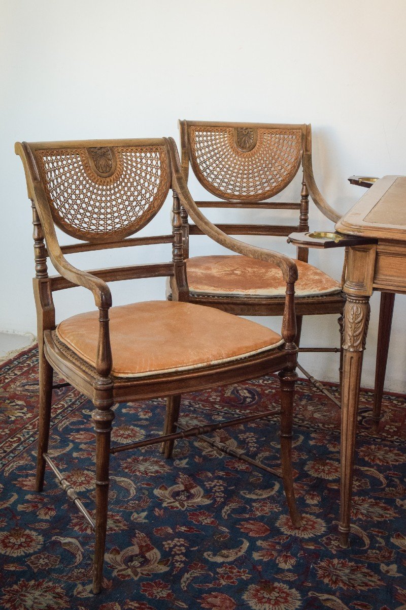 Elegant Vintage Games Table - With Four Matching Bergere Chairs-photo-4