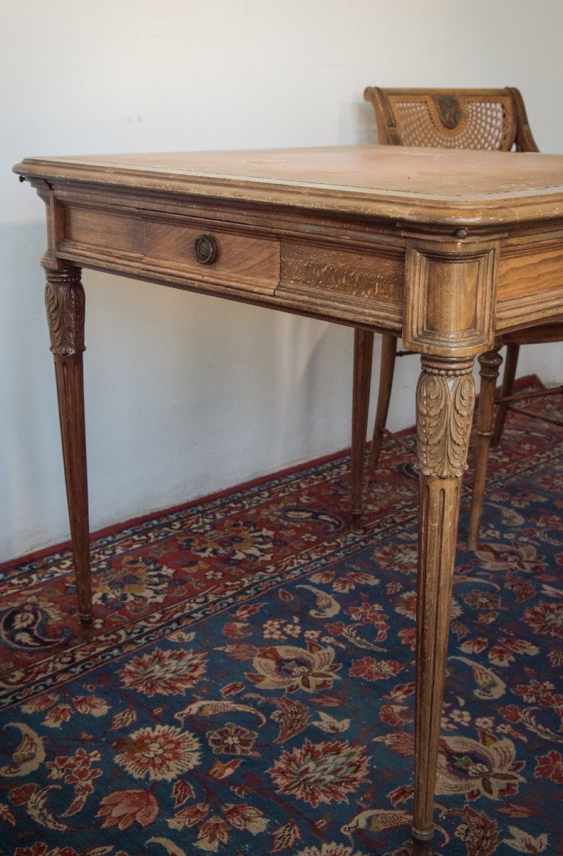 Elegant Vintage Games Table - With Four Matching Bergere Chairs-photo-8