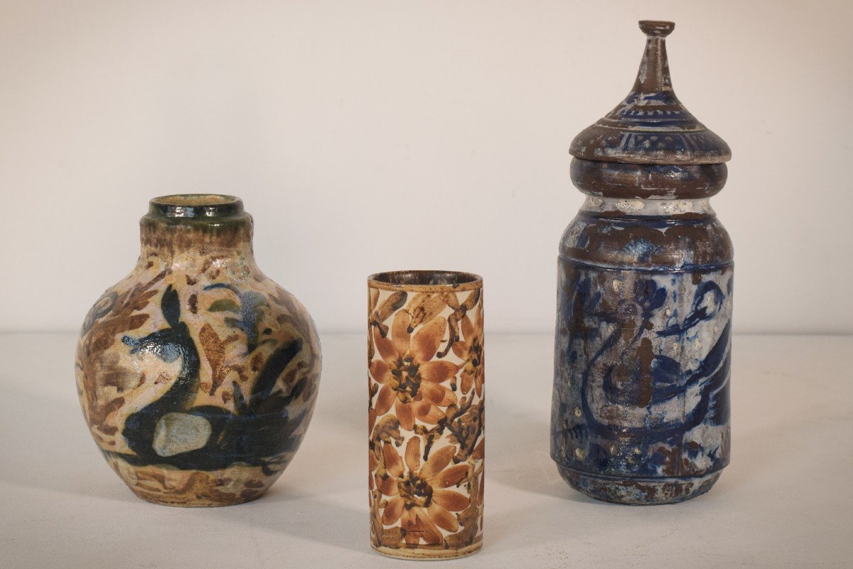 Trois Vases Signés En Céramique d'Art d'Atelier