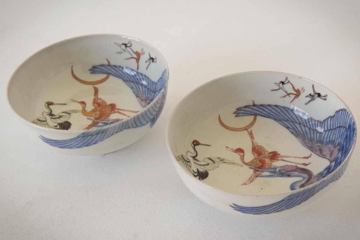 Pair - Oriental Bowls With Cranes-photo-4