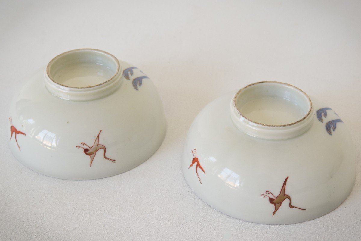 Pair - Oriental Bowls With Cranes-photo-2