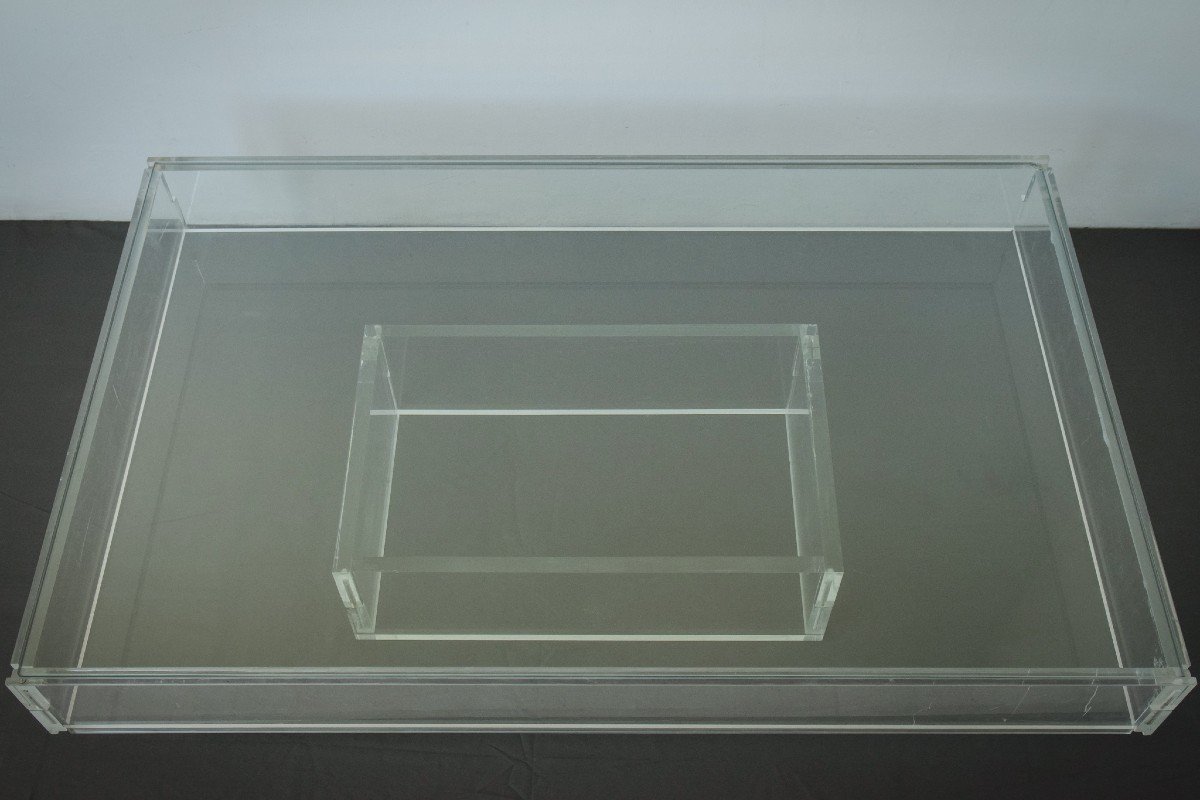 Large Modernist - 70s Glass And Perspex - Coffee Table-photo-3