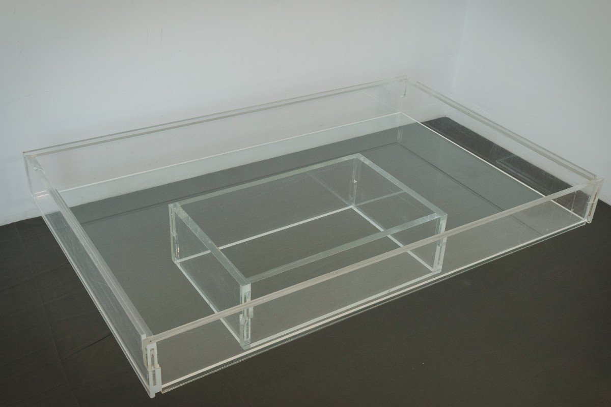 Large Modernist - 70s Glass And Perspex - Coffee Table-photo-4