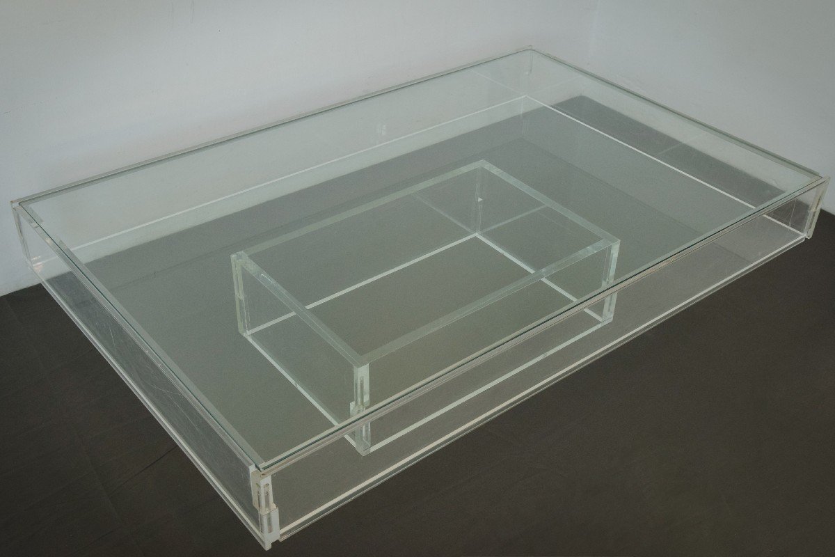 Large Modernist - 70s Glass And Perspex - Coffee Table-photo-1