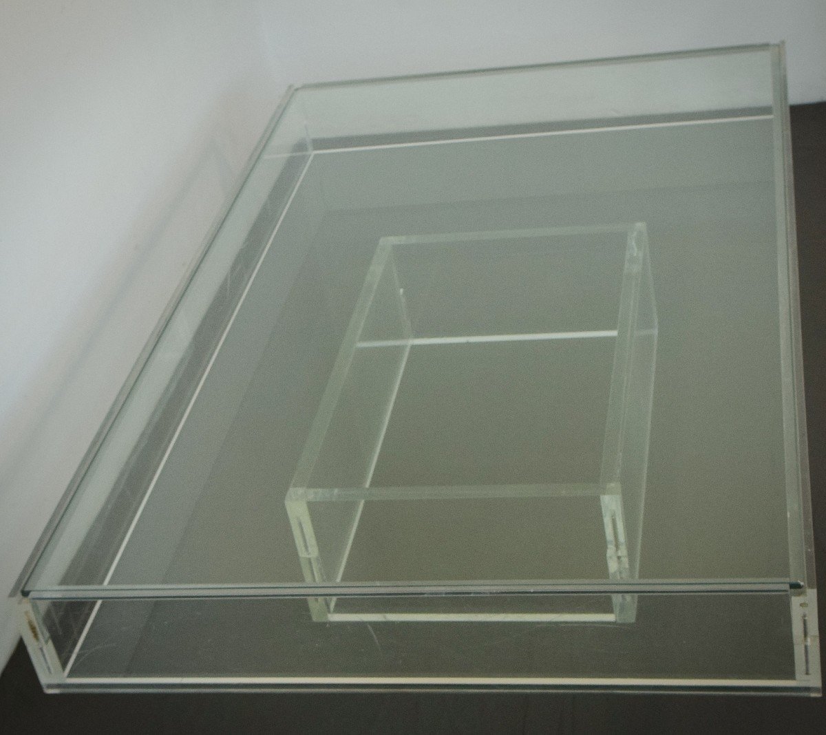 Large Modernist - 70s Glass And Perspex - Coffee Table-photo-2