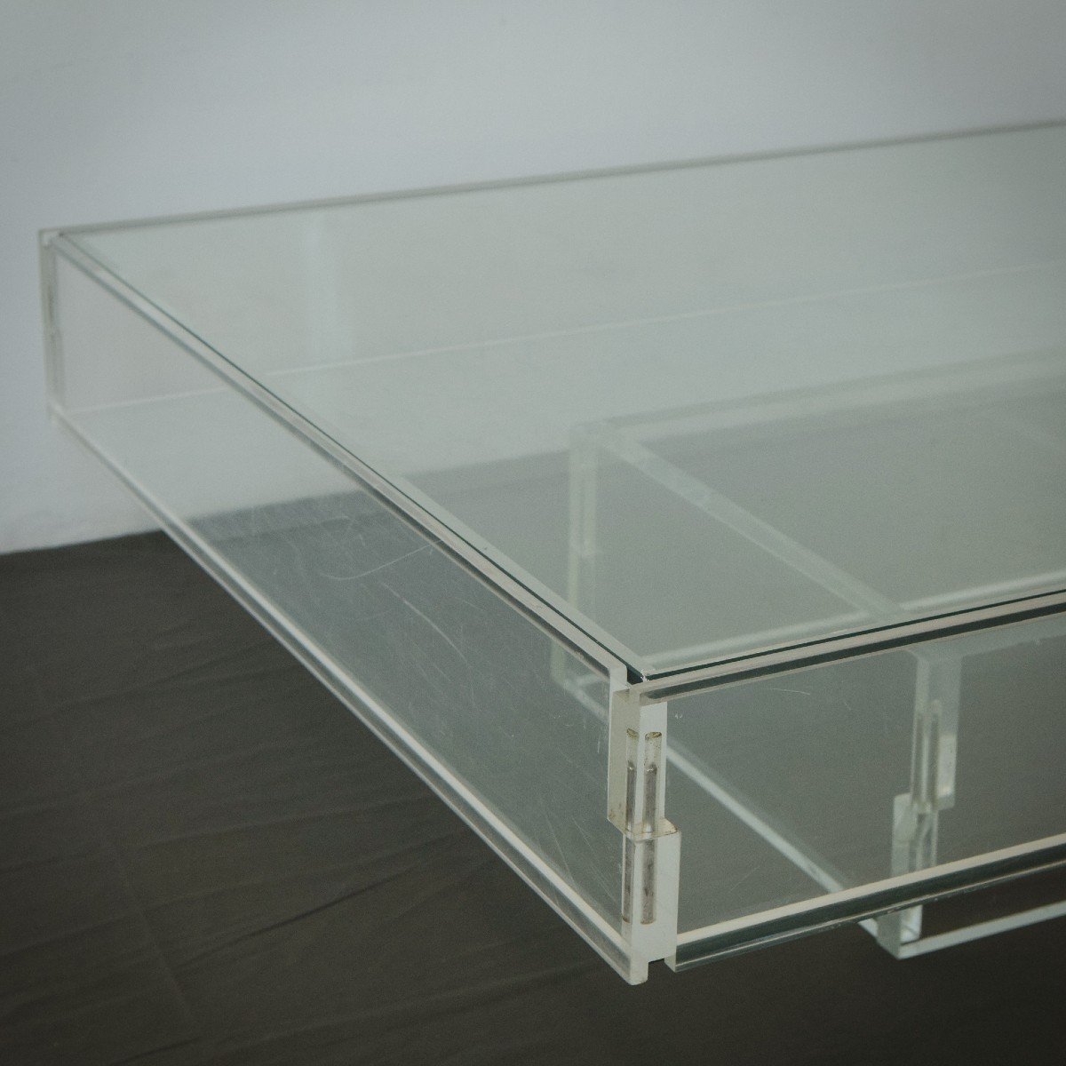 Large Modernist - 70s Glass And Perspex - Coffee Table-photo-7