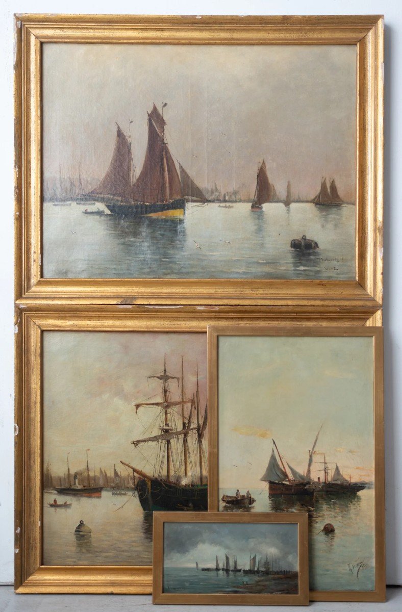 Collection De Quatre Peintures Marines Du XIXe Siècle - Divers Artistes-photo-2