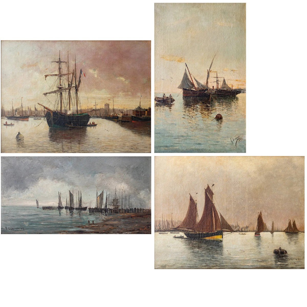 Collection De Quatre Peintures Marines Du XIXe Siècle - Divers Artistes