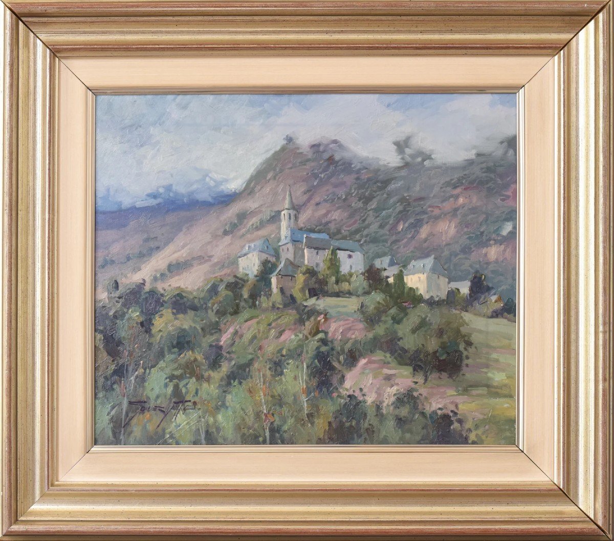 Vicente Gomez Fuste - Post Impressionist Village And Mountains-photo-2