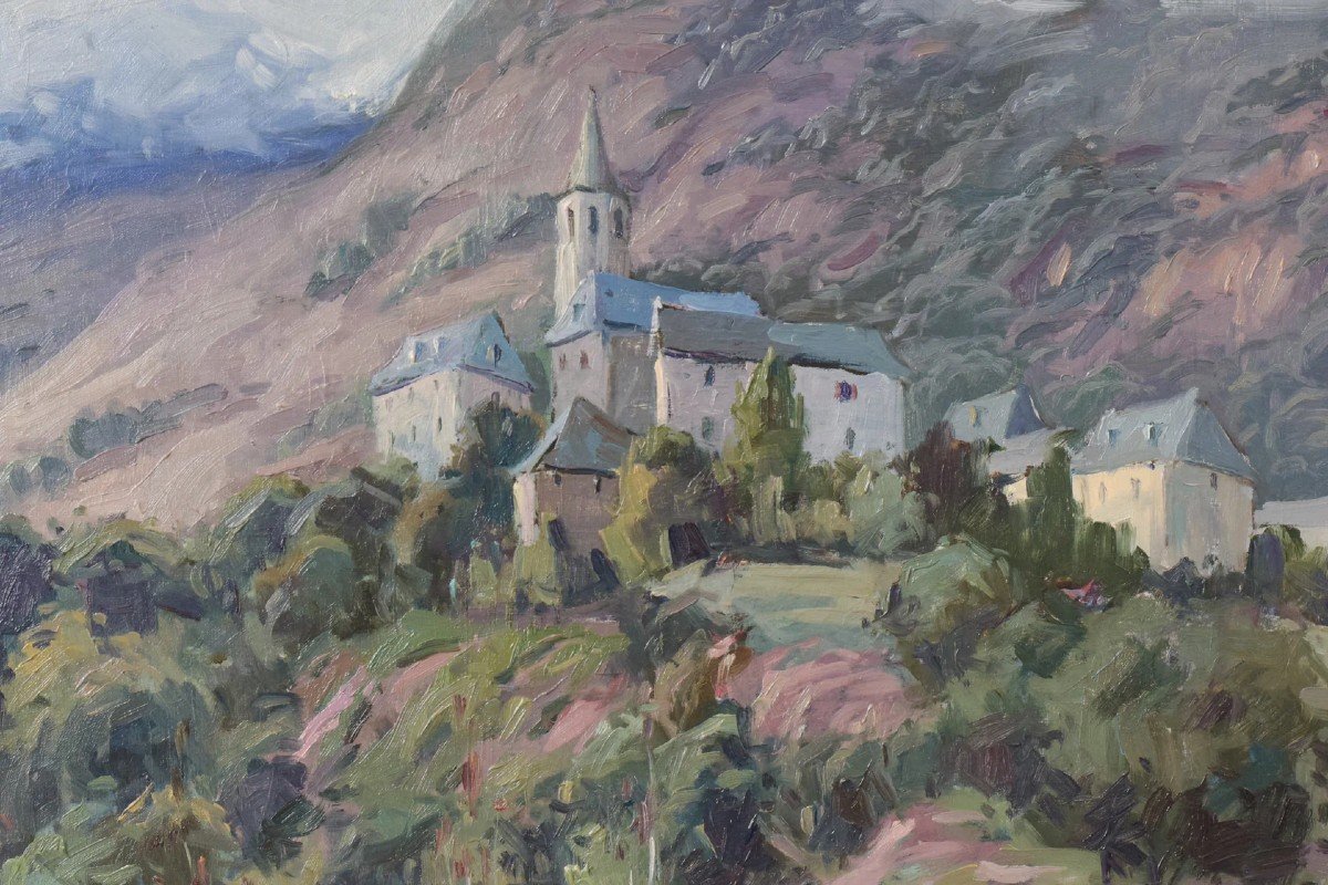 Vicente Gomez Fuste - Post Impressionist Village And Mountains-photo-3