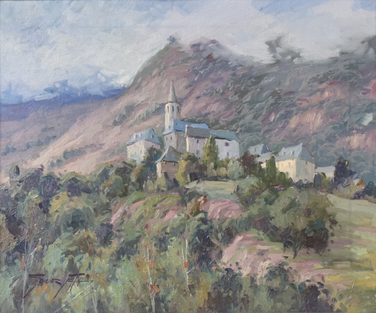 Vicente Gomez Fuste - Post Impressionist Village And Mountains