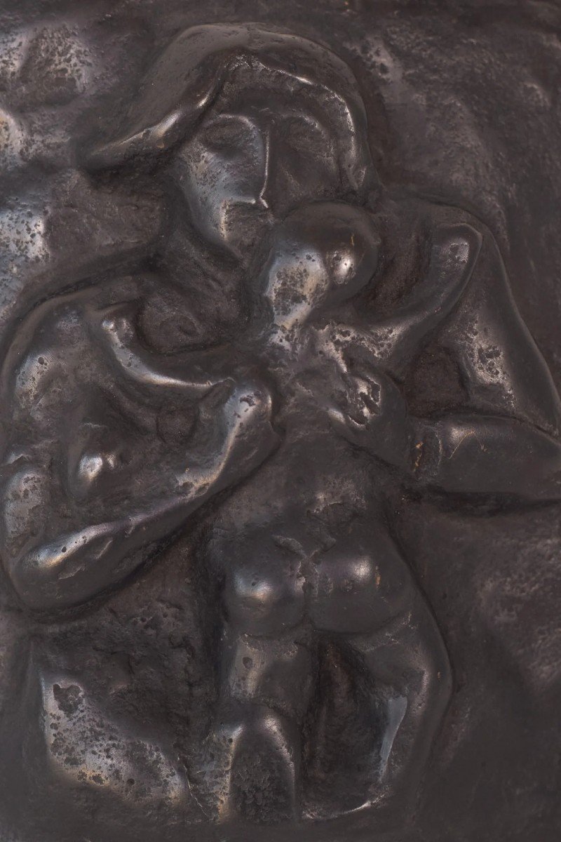 Manuel Martinez Hugué - Bronze Plaque Of Mother And Child-photo-3