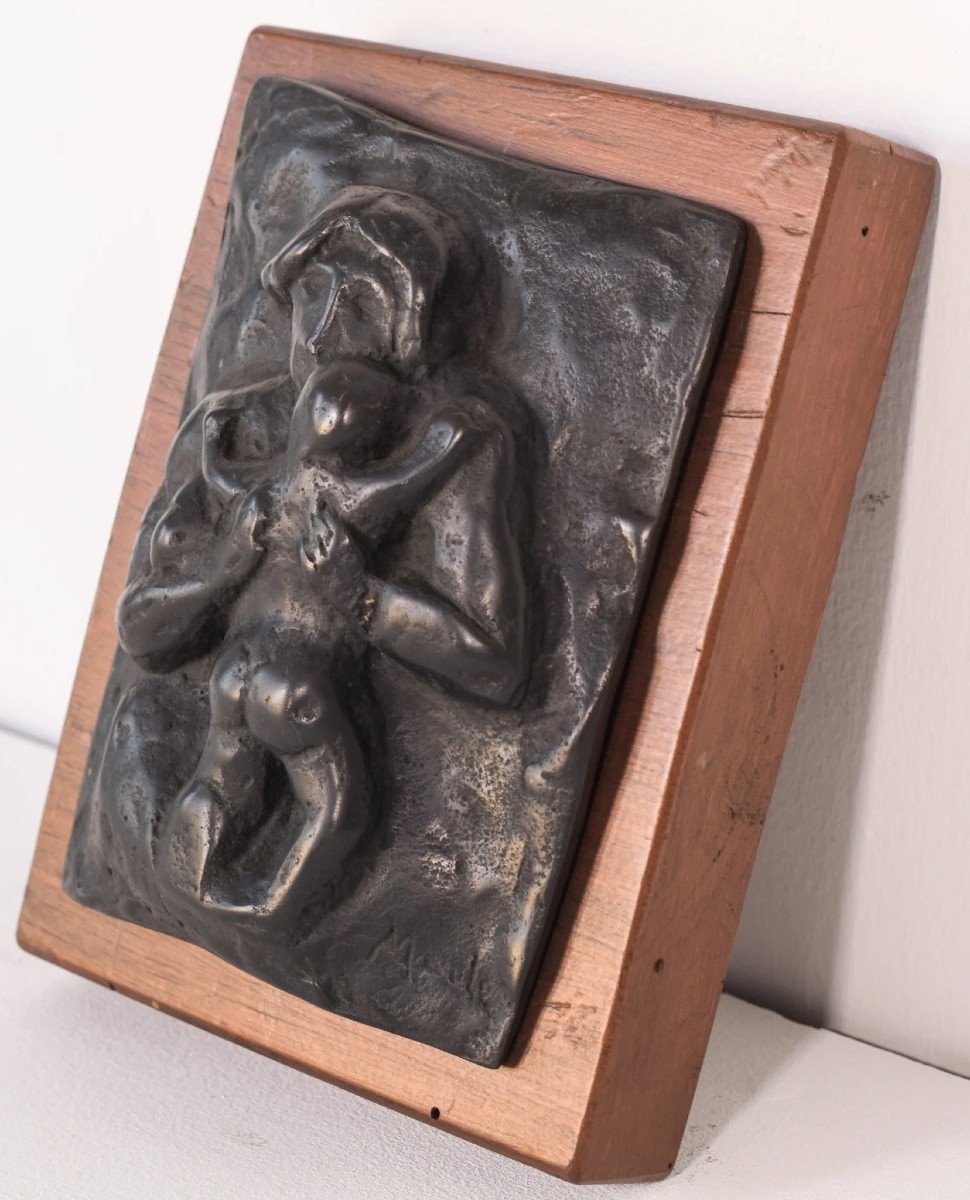 Manuel Martinez Hugué - Plaque En Bronze De La Mère Et De l'Enfant-photo-1