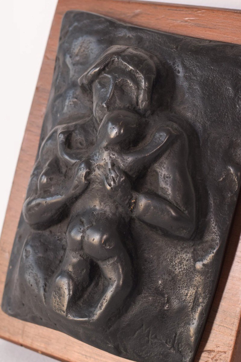 Manuel Martinez Hugué - Plaque En Bronze De La Mère Et De l'Enfant-photo-2