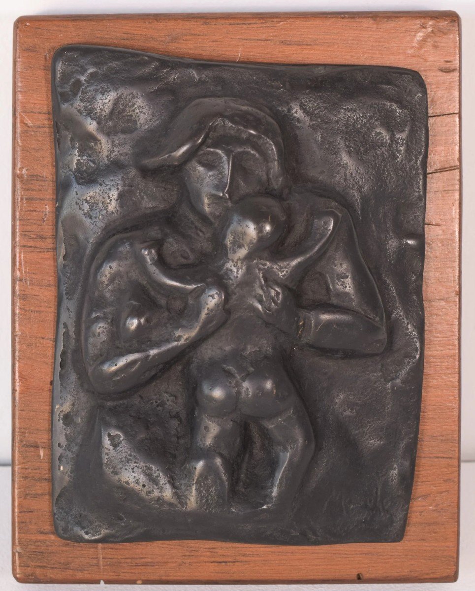 Manuel Martinez Hugué - Bronze Plaque Of Mother And Child