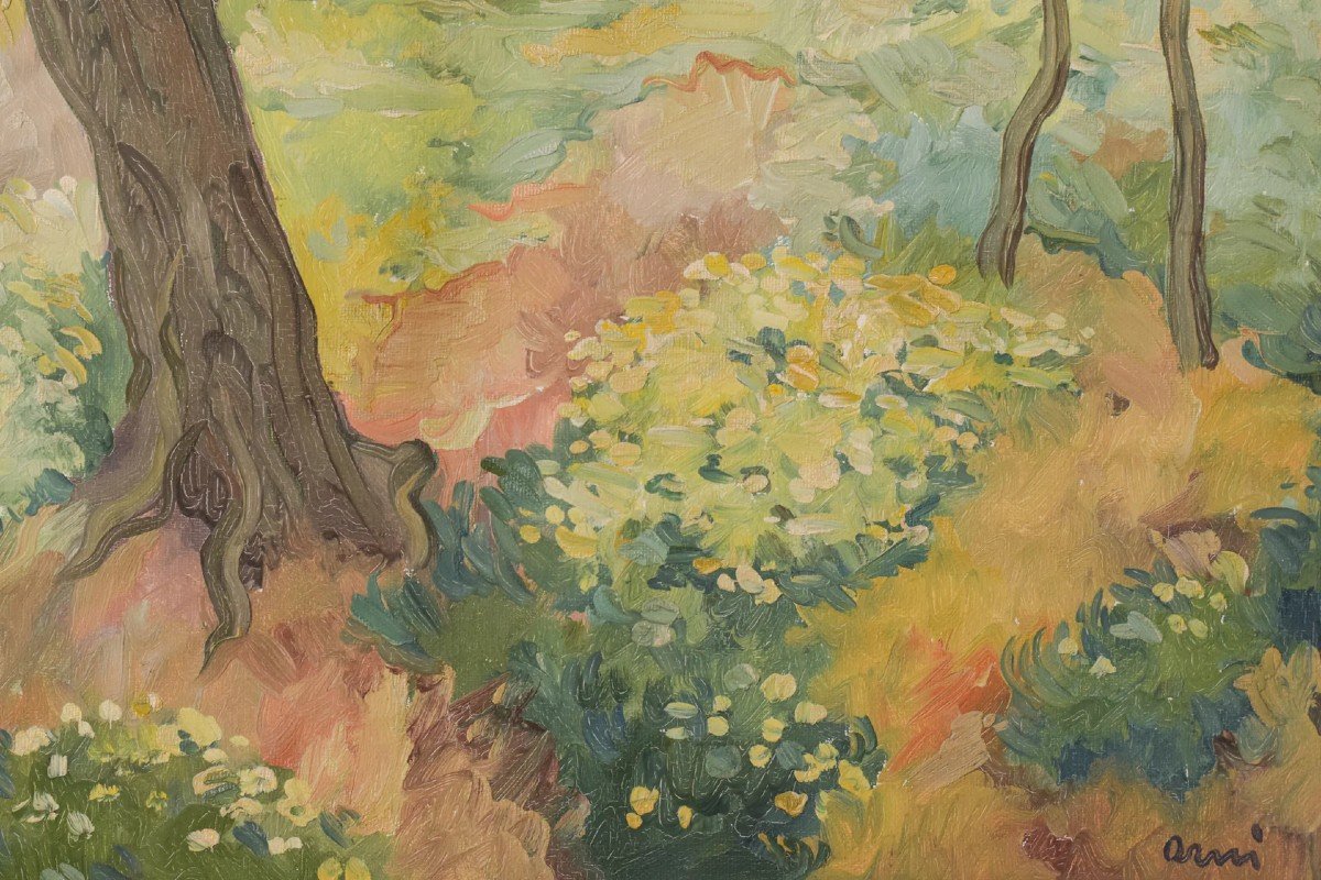 Impressionist - Wooded Landscape With Flowers-photo-3