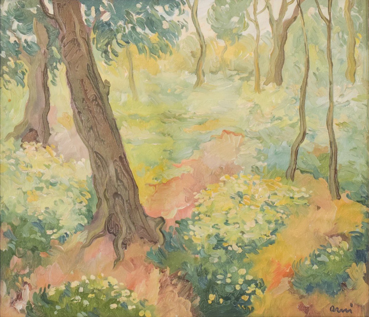 Impressionist - Wooded Landscape With Flowers