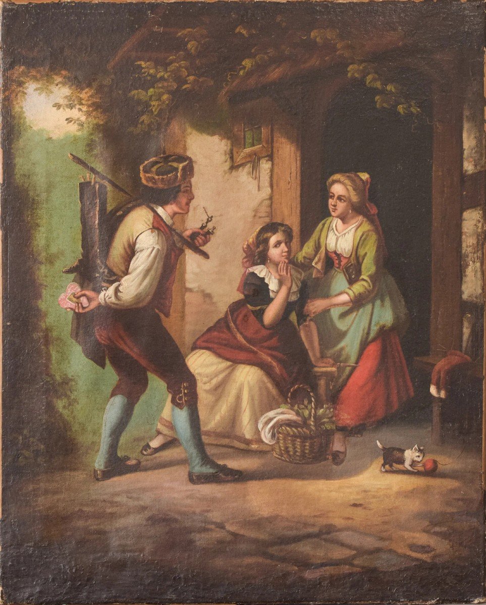 French Or Flemish - Golden Age Style Courtship Scene