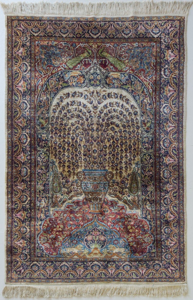 Tapis Tissé à La Main Vintage - Paons Et Lions