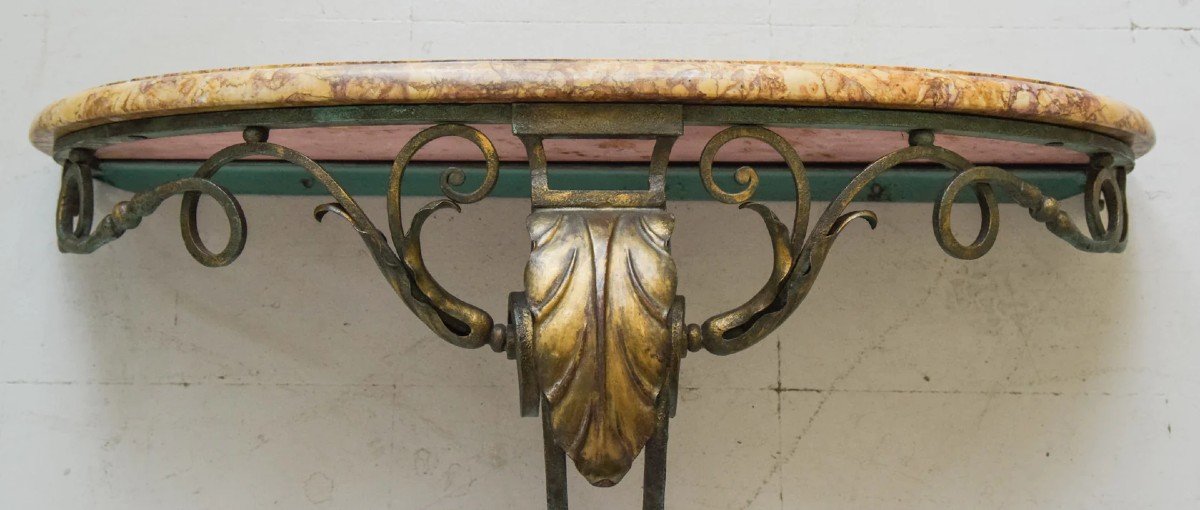 Antique Marble And Verdigris Patinated Iron - Console Table-photo-4