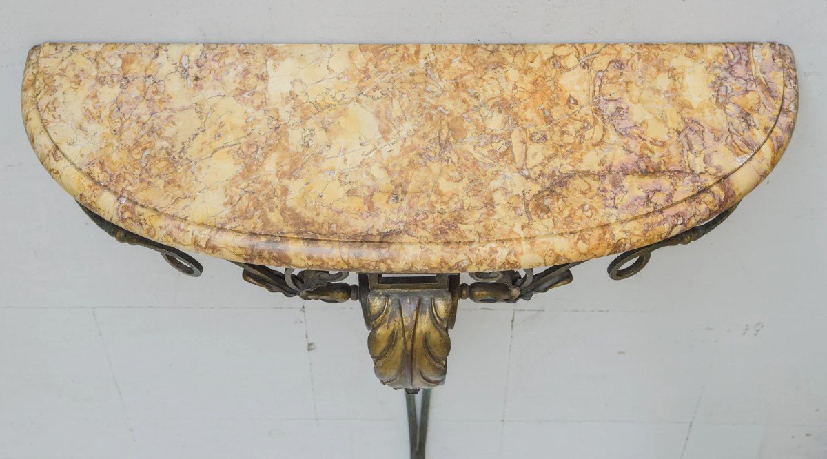 Antique Marble And Verdigris Patinated Iron - Console Table-photo-2