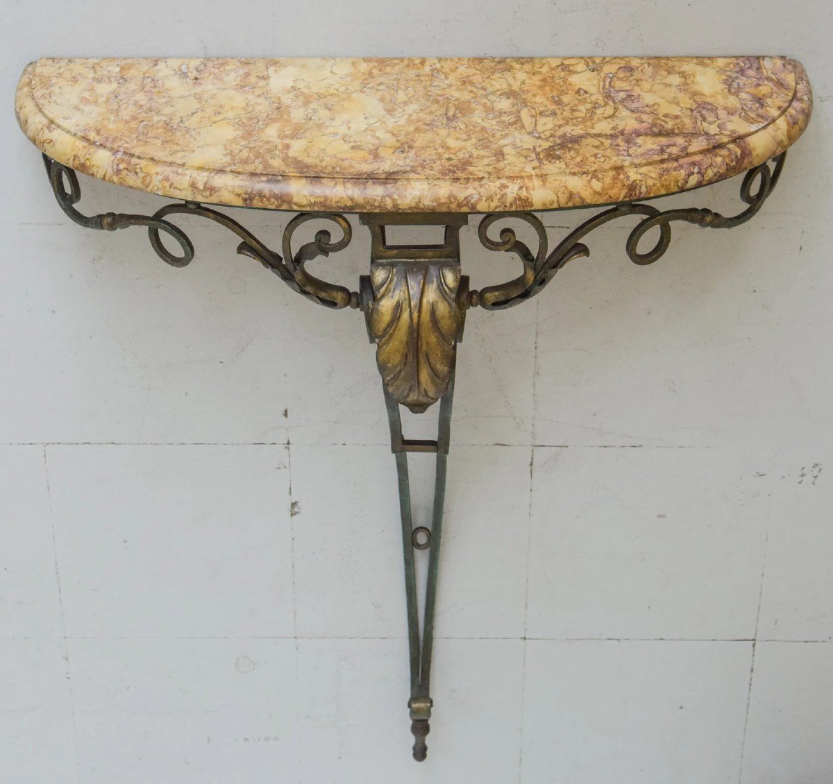 Antique Marble And Verdigris Patinated Iron - Console Table