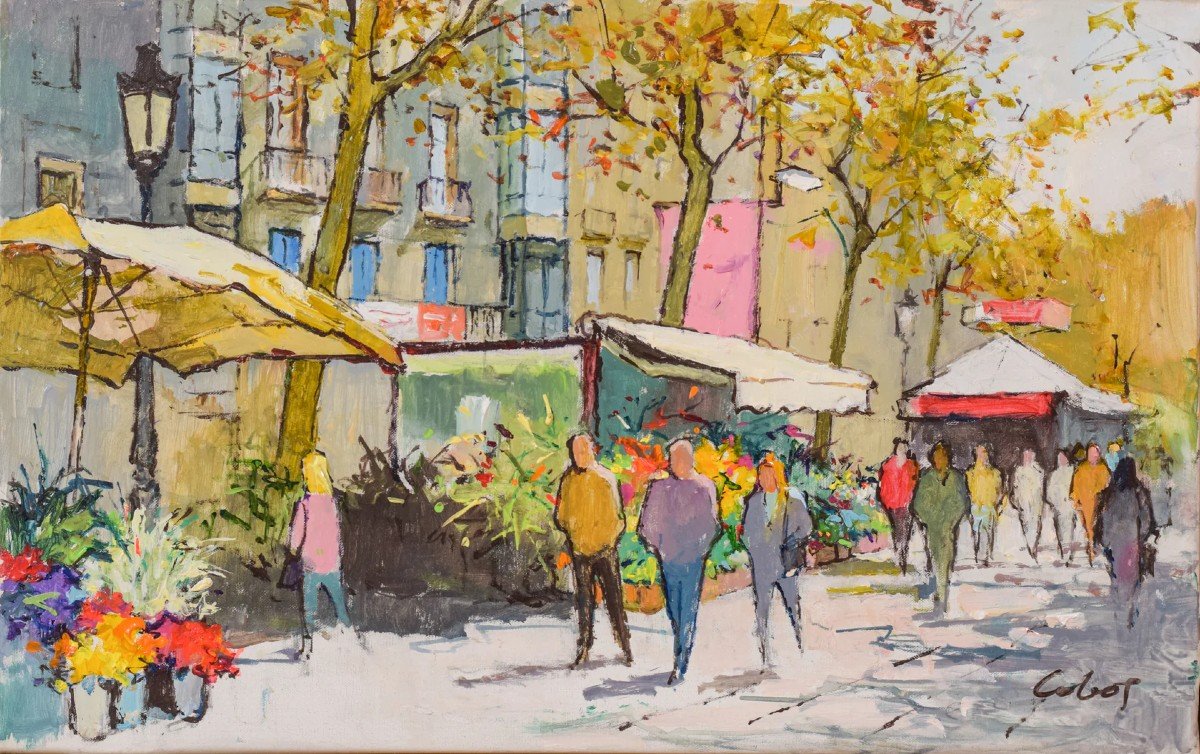 Scène De Marché Animée - Huile Sur Toile