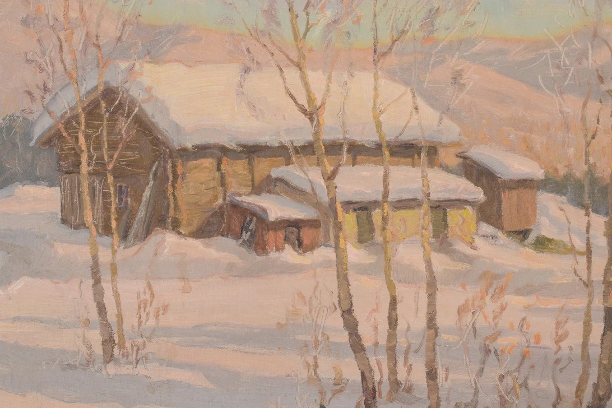 Einar Krüger - Paysage De Neige Post-impressionniste-photo-4