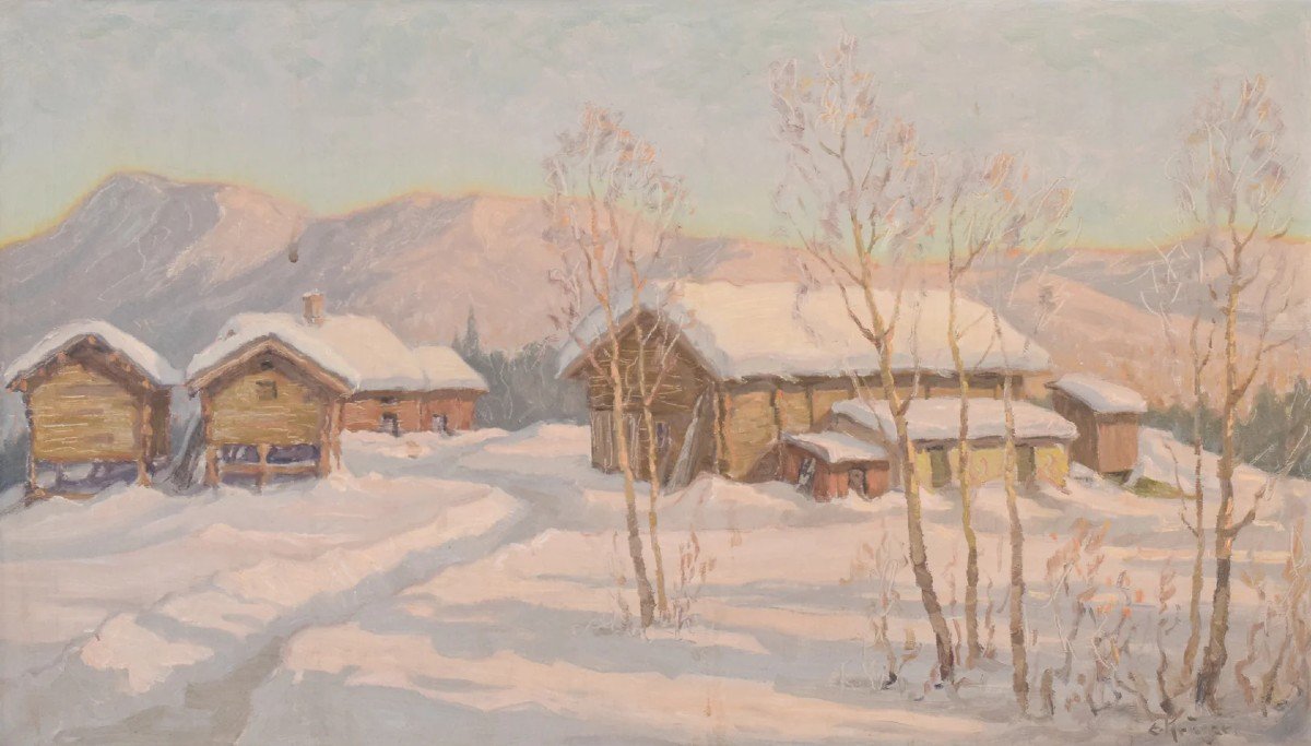 Einar Krüger - Paysage De Neige Post-impressionniste