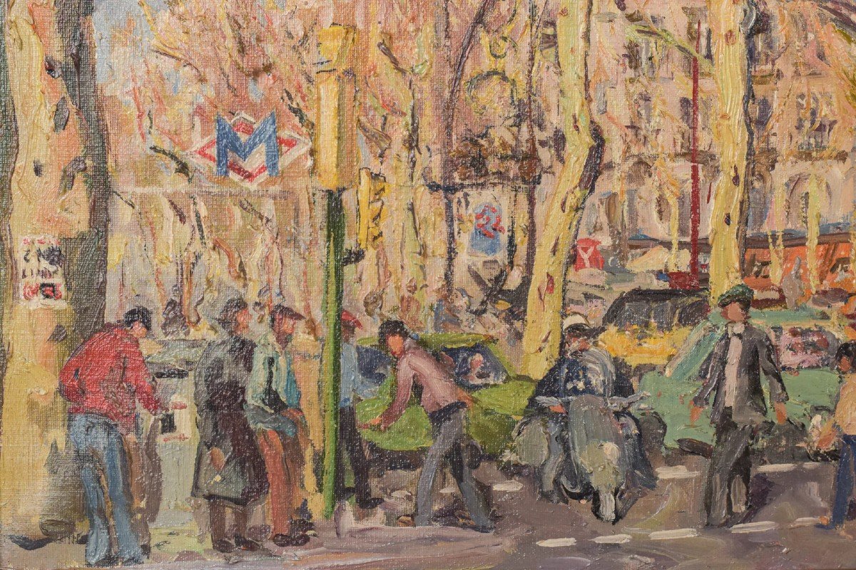 Barcelona Street Scene, Passeig De Gràcia. Plaça De Catalunya' - Oil On Canvas-photo-2