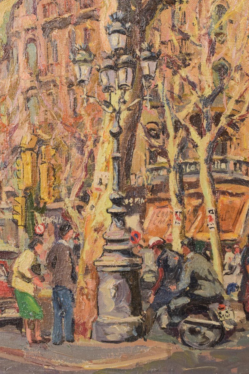 Barcelona Street Scene, Passeig De Gràcia. Plaça De Catalunya' - Oil On Canvas-photo-4