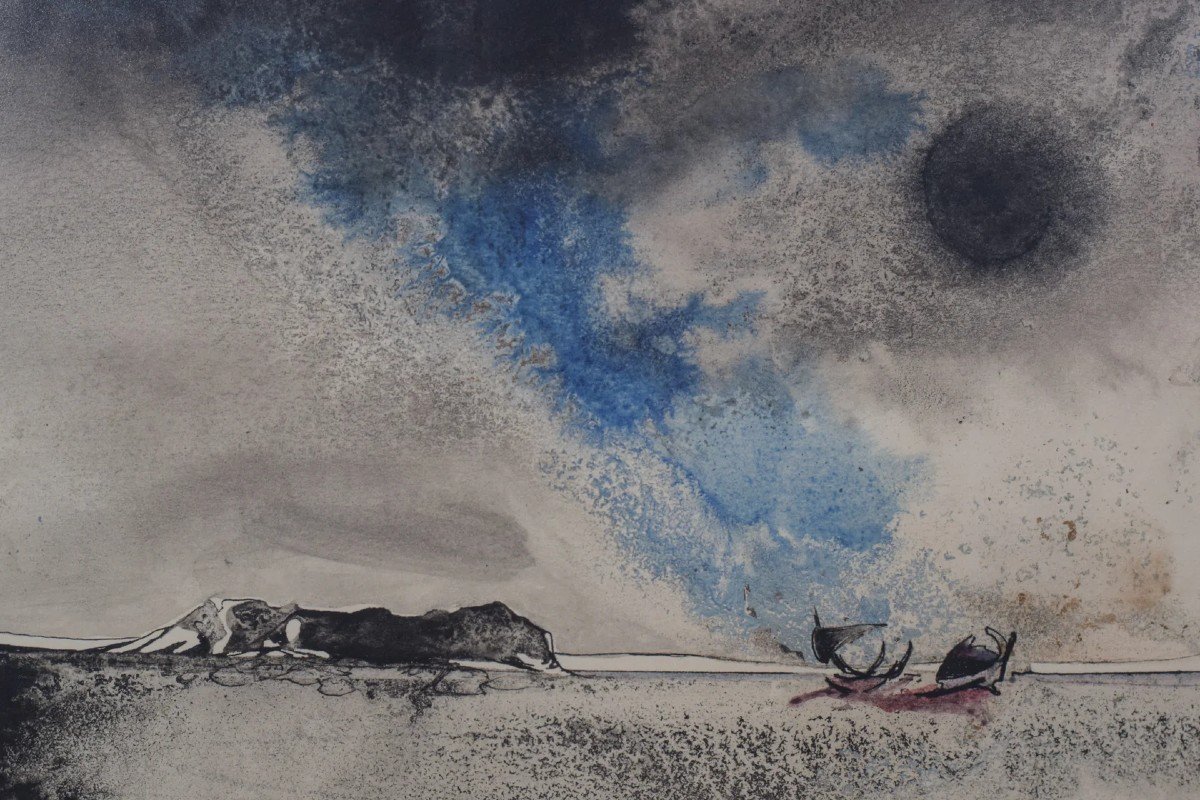 Boat On A Moonlit Seascape - Watercolor-photo-2