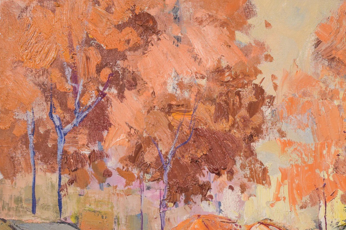 Scène De Marché d'Automne - Huile Sur Toile-photo-2