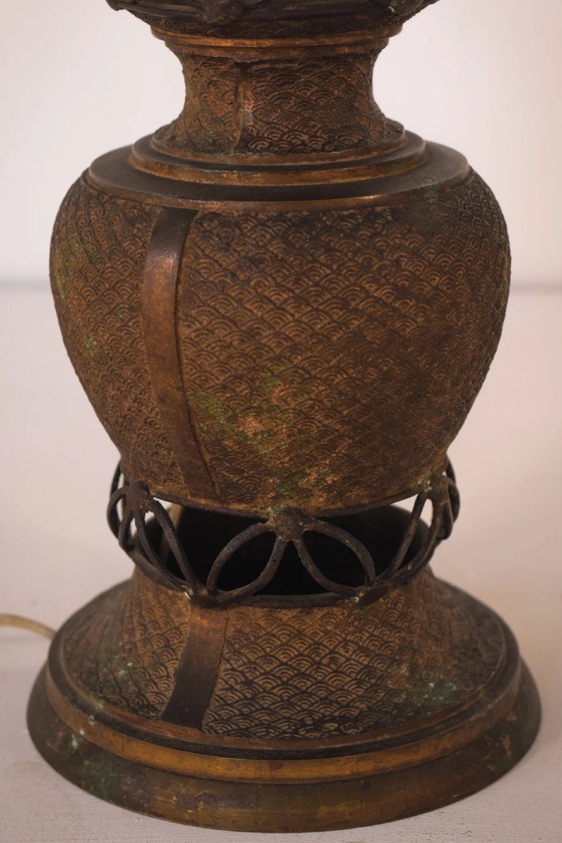 Oriental Style Patinated Brass - Lamp Stand-photo-2