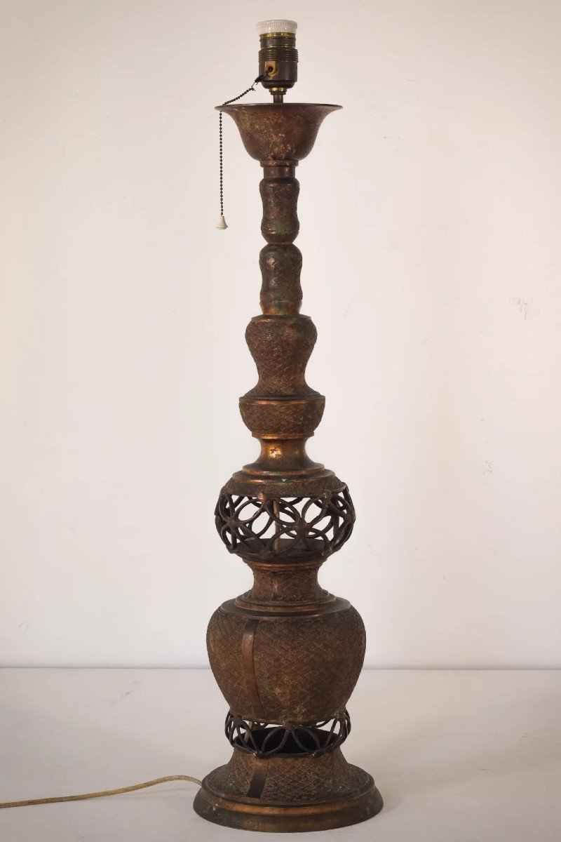 Oriental Style Patinated Brass - Lamp Stand