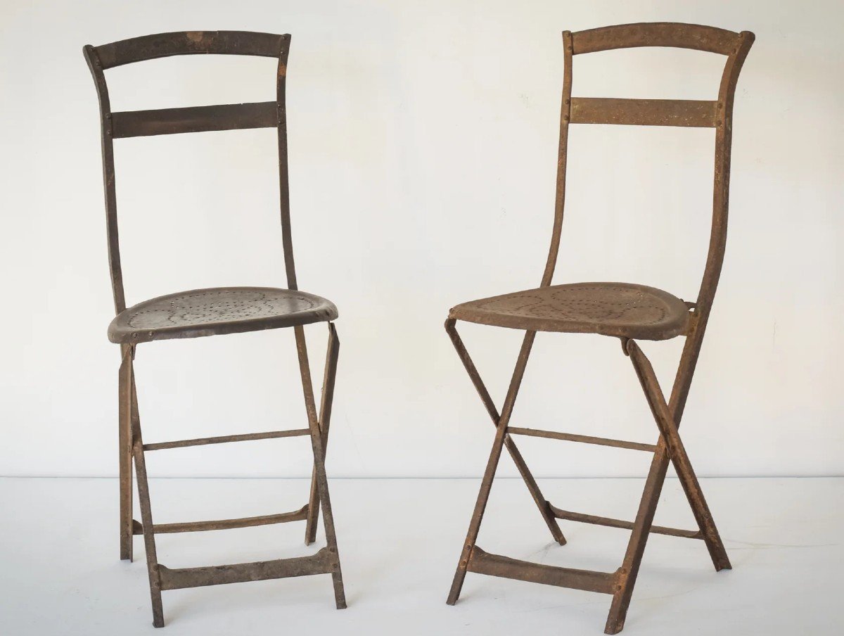 Paire - élégantes Chaises Pliantes Françaises Anciennes