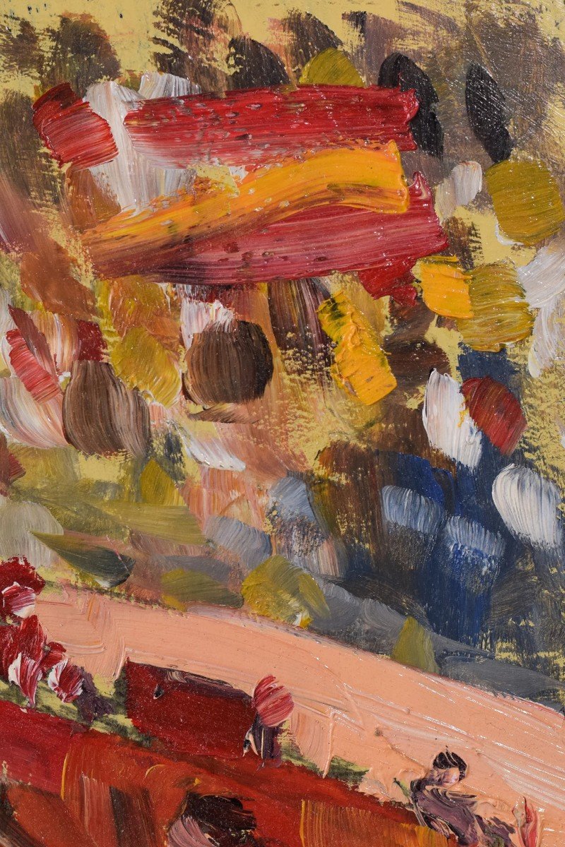 Paire De Peintures à l'Huile Impressionnistes - Croquis d'Une Corrida-photo-2