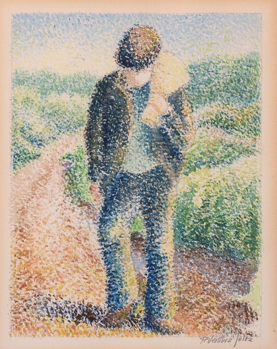 Pere Ventura Julia - Trois Aquarelles Pointillistes-photo-1