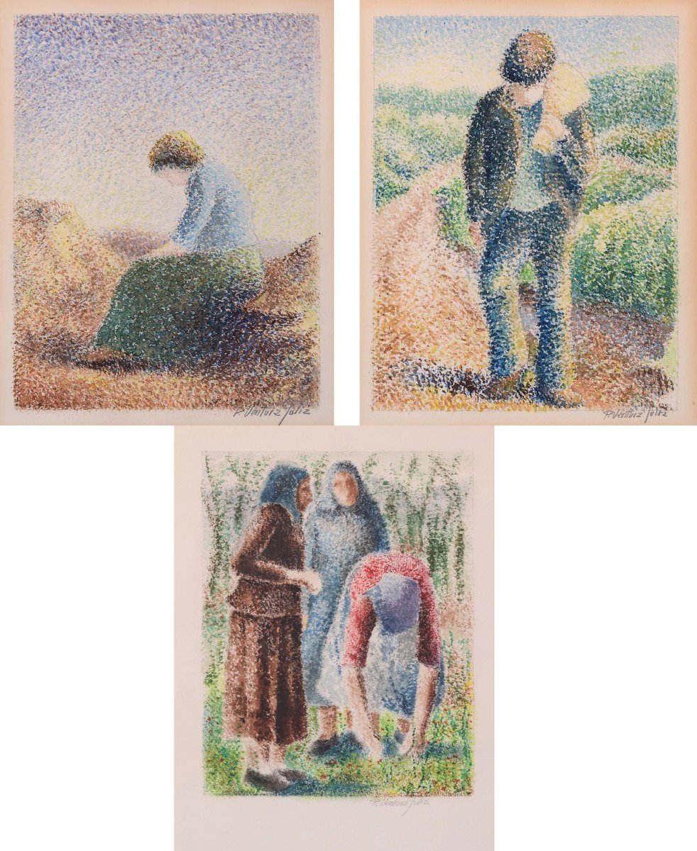 Pere Ventura Julia - Trois Aquarelles Pointillistes