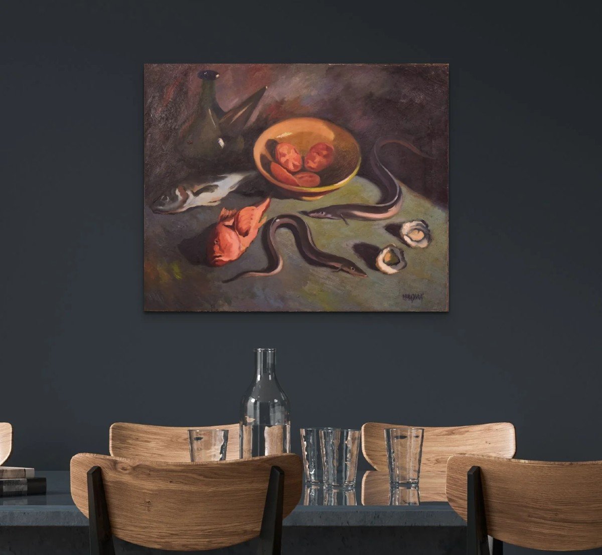 Enric Planasdura - Large Still Life Study Of Fish And Oysters-photo-2