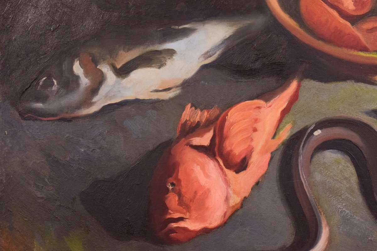 Enric Planasdura - Large Still Life Study Of Fish And Oysters-photo-3