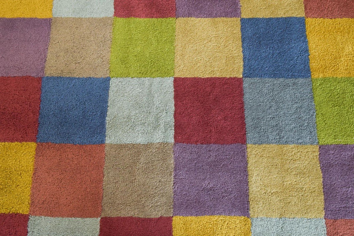 Tapis à Carreaux Colorés Tissé à La Main-photo-3