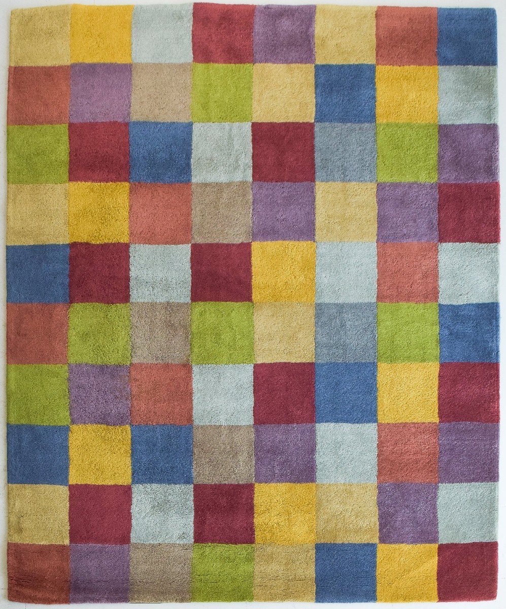 Tapis à Carreaux Colorés Tissé à La Main