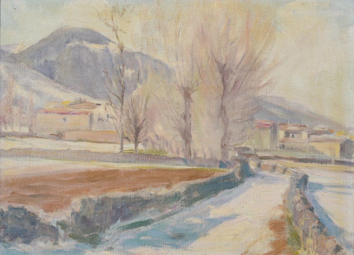 Impressionist - Snowscape With Mountain Village