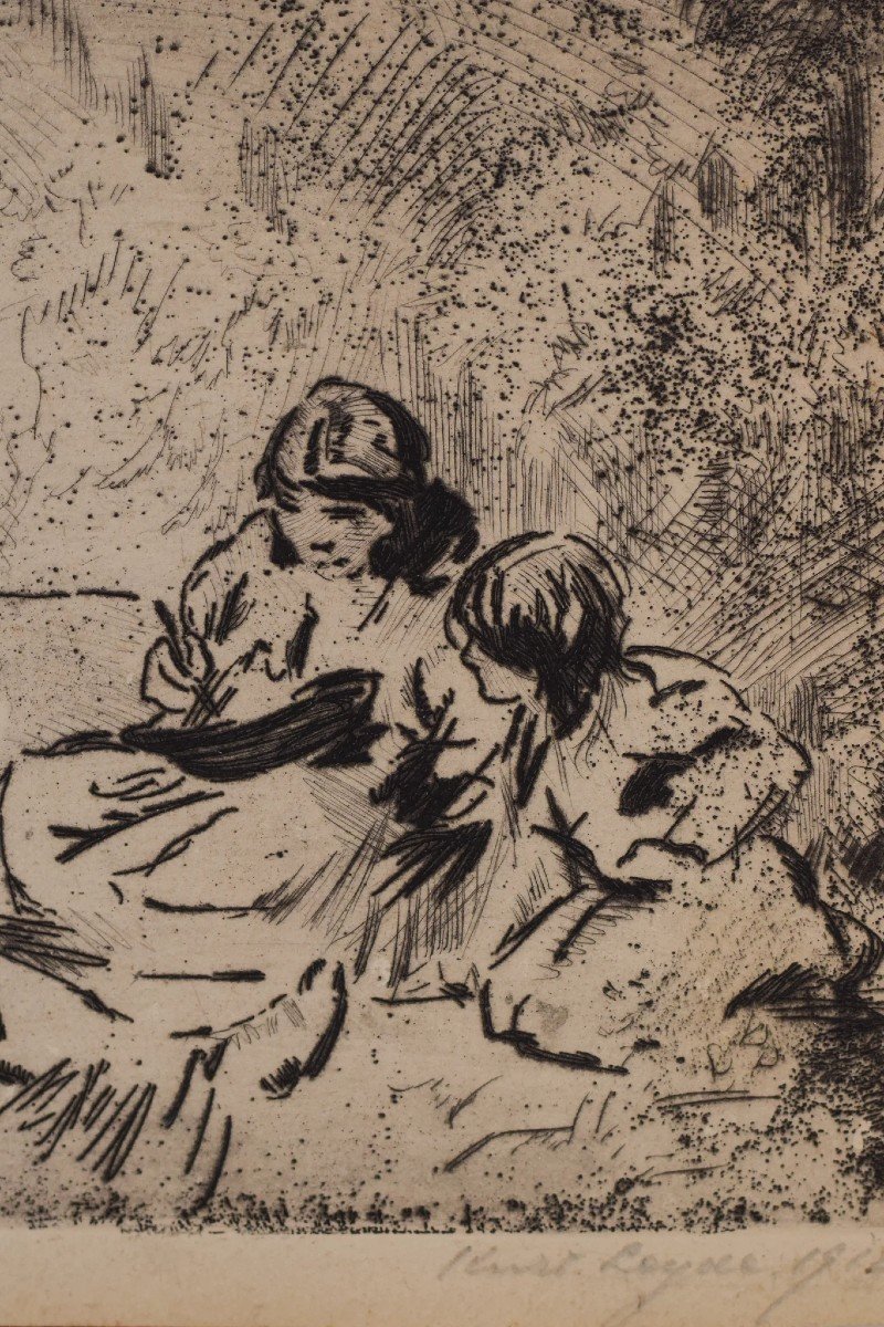 Two Figures In A Field With Children - In On Paper-photo-4