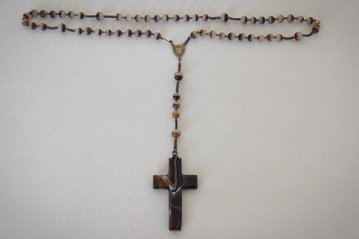 Rosary - Agate Cross And Beads