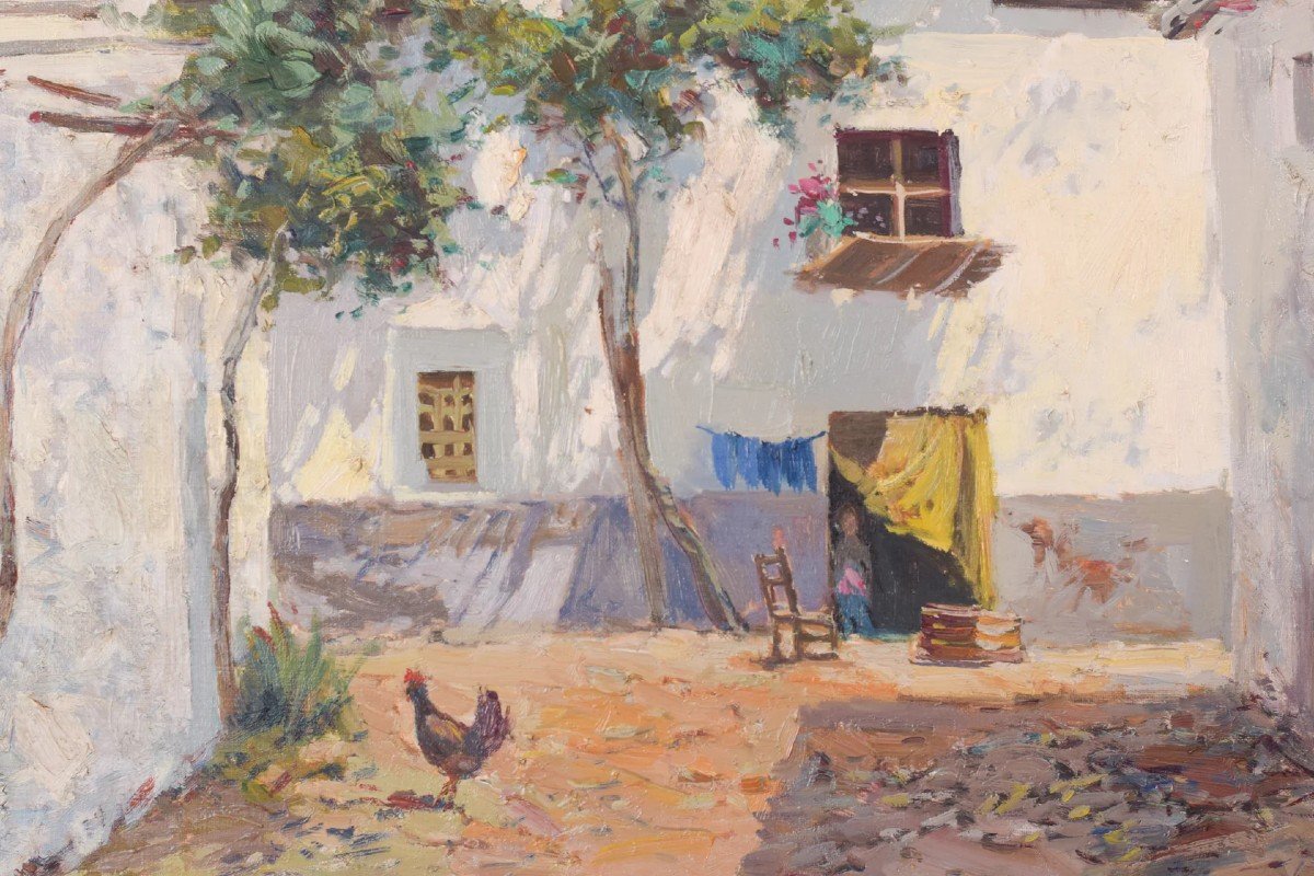 Large - Spanish Courtyard Scene With Cockerel-photo-4